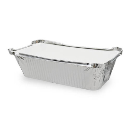 Barquette en aluminium avec couvercle en carton blanc 685 ml - 1 000 pcs