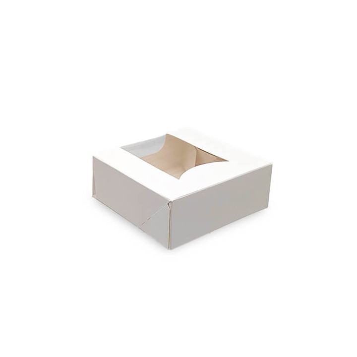 Boîte pâtissière fenêtrée carrée en carton blanc 10x10x4 cm - 500 pcs|Boîtes à emporter|pkgfood