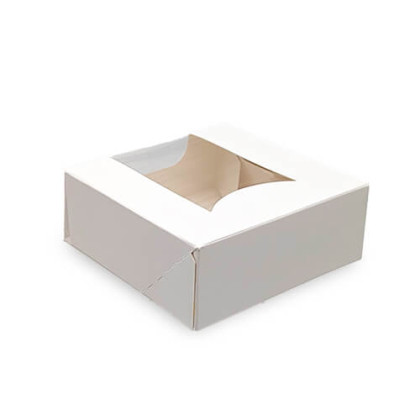 Boîte pâtissière fenêtrée carrée en carton blanc 10x10x4 cm - 500 pcs