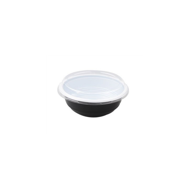 Bol Chirashi noir fond blanc 700 ml en PP + Couvercle plastique en PS- 300 pcs|Bols - Saladiers|pkgfood