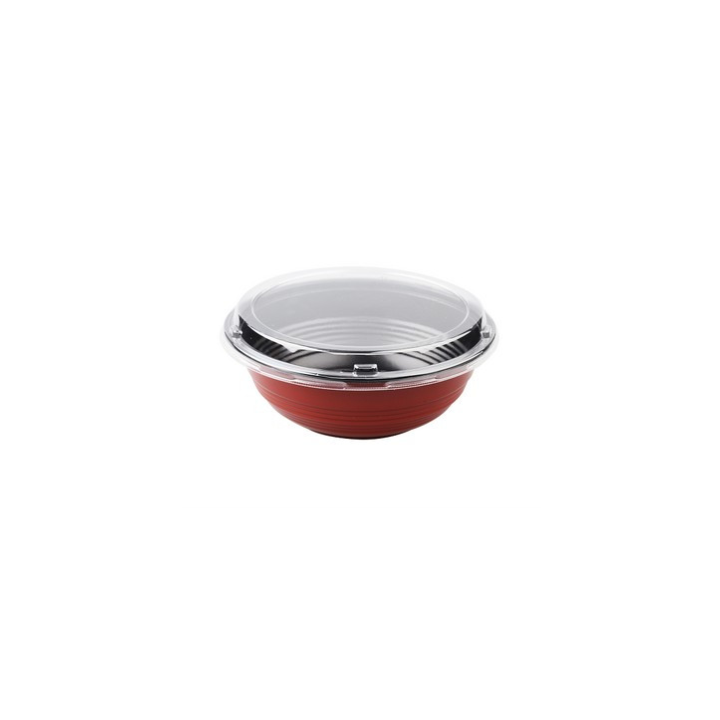 Bol Chirashi noir fond rouge 1000 ml en PP + Couvercle plastique en PS- 200 pcs|Bols|pkgfood